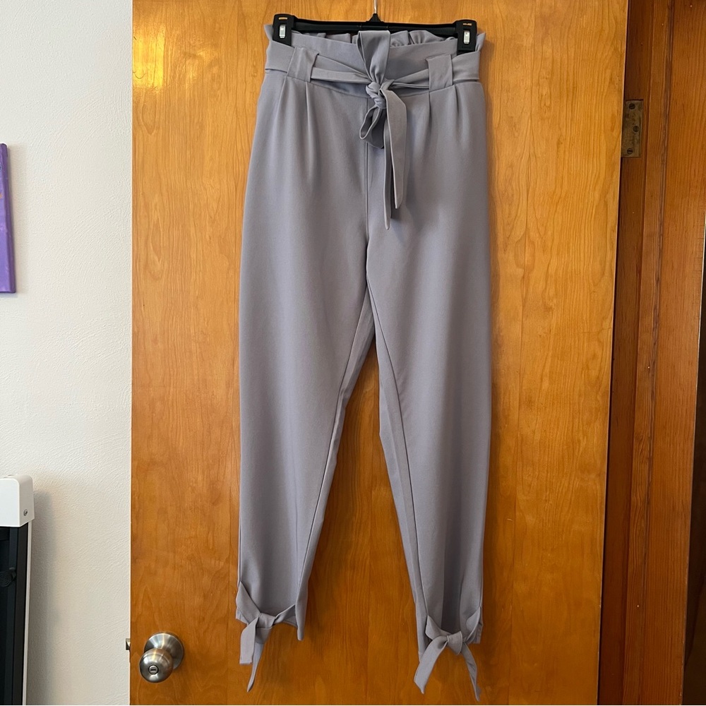 Grace Karin High Waist Light Gray Bow-Knot Pants Size S